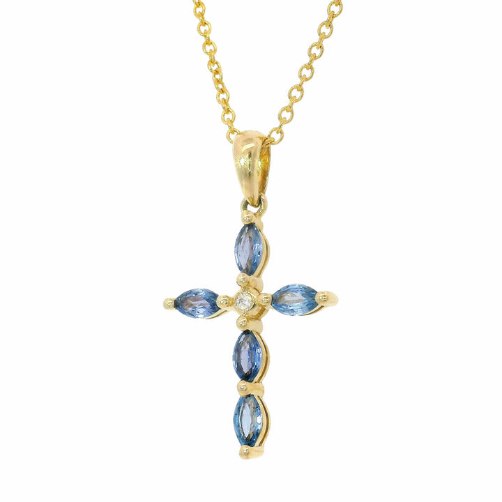 Yogo Sapphire, Diamond & Gold Pendant - "Cross"