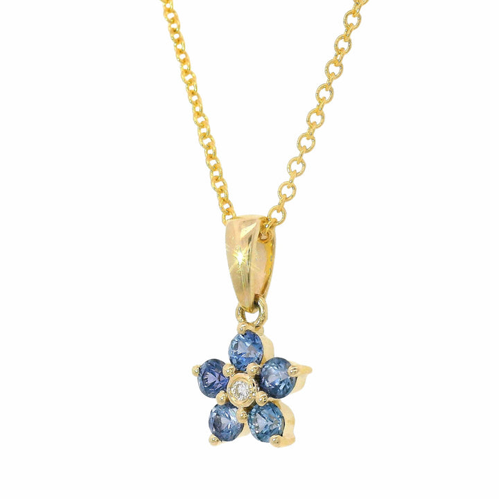 Yogo Sapphire, Diamond & Gold Pendant - "Jasmine Flower"
