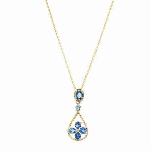 Yogo Sapphire & Gold Pendant - "Teardrop & Clover"