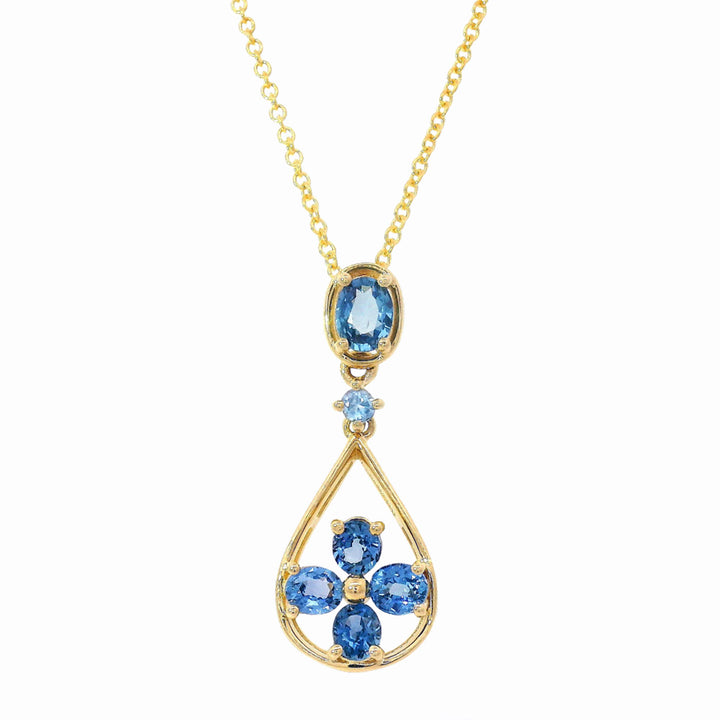 Yogo Sapphire & Gold Pendant - "Teardrop & Clover"