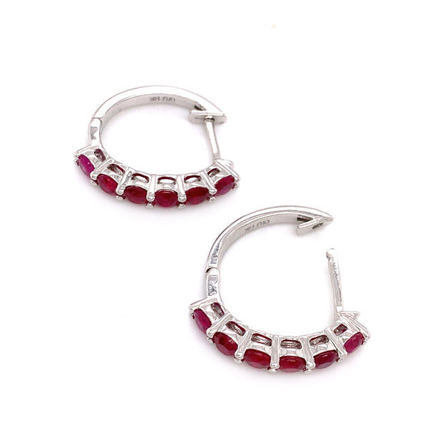 Ruby & White Gold Hoop Earrings - "Sunfire"