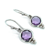 Sterling Silver and Amethyst Beaded Drop Earrings - "Elestren"