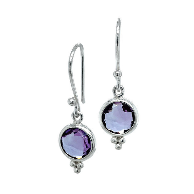 Sterling Silver and Amethyst Beaded Drop Earrings - "Elestren"