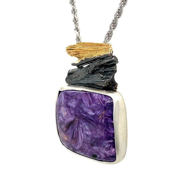 Silver & Gold Vermeil Charoite Pendant - "Pixie Purple"