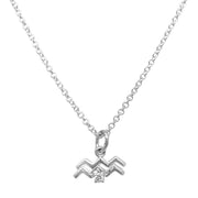 Sterling Silver & Diamond Zodiac Necklace - "Aquarius"