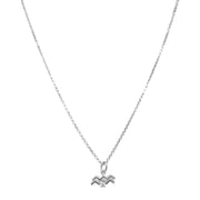 Sterling Silver & Diamond Zodiac Necklace - "Aquarius"