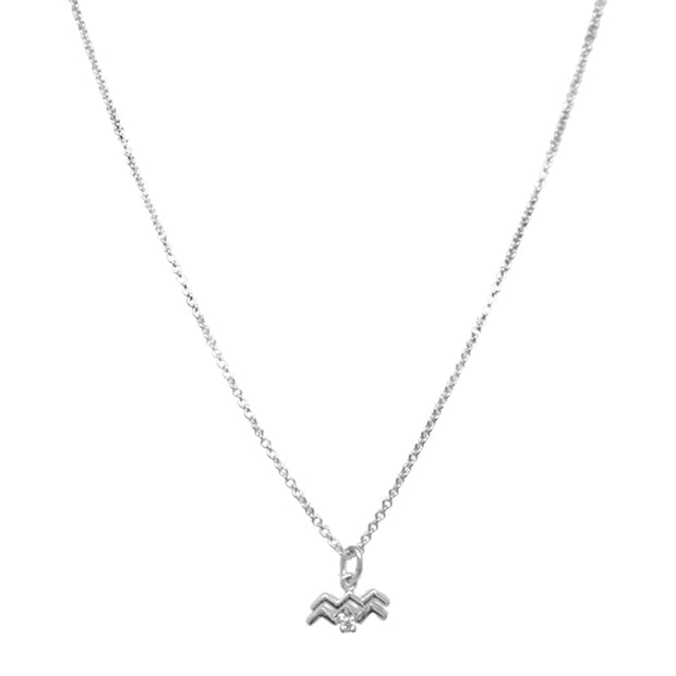 Sterling Silver & Diamond Zodiac Necklace - "Aquarius"