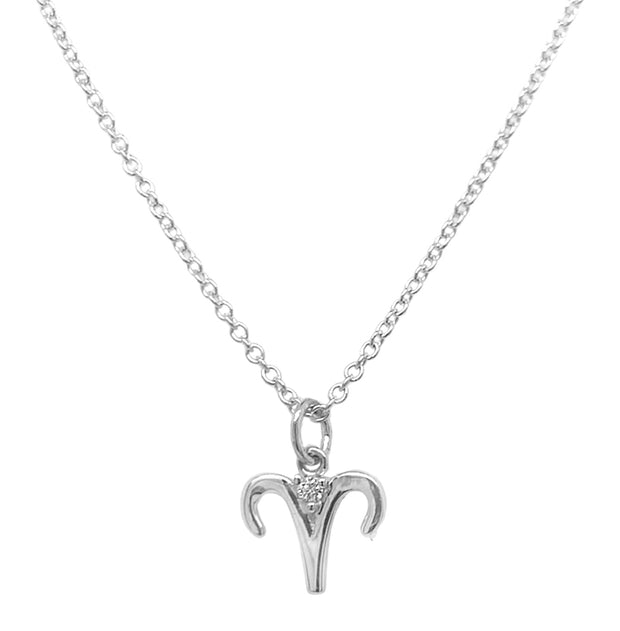 Sterling Silver & Diamond Zodiac Necklace - "Aries"