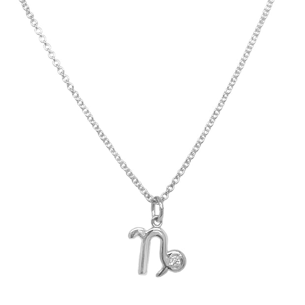 Sterling Silver & Diamond Zodiac Necklace - "Capricorn"