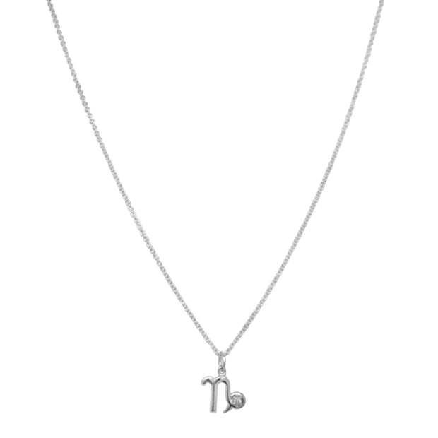 Sterling Silver & Diamond Zodiac Necklace - "Capricorn"