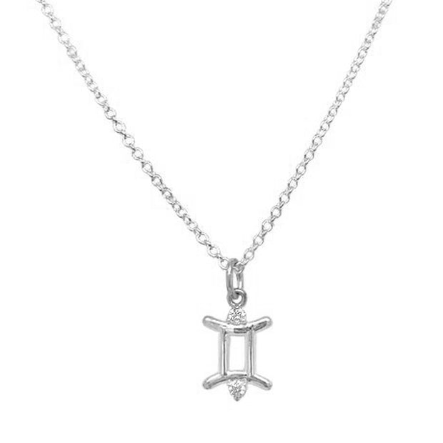 Sterling Silver & Diamond Zodiac Necklace -  "Gemini"