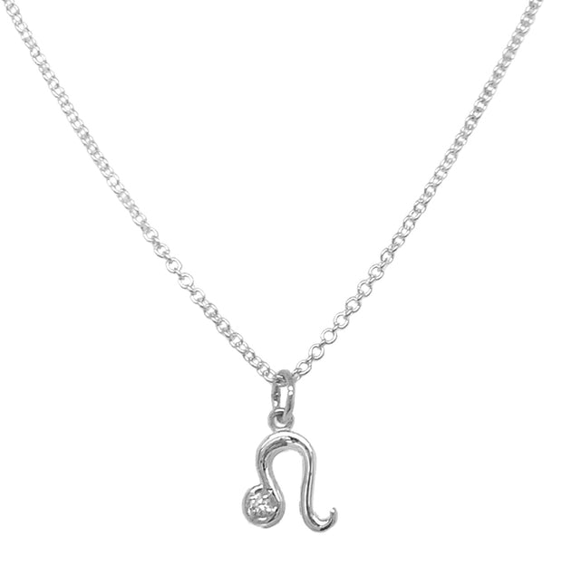 Sterling Silver & Diamond Zodiac Necklace - "Leo"