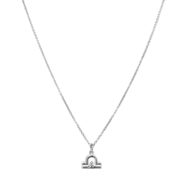 Sterling Silver & Diamond Zodiac Necklace - "Libra"