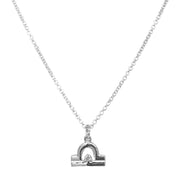 Sterling Silver & Diamond Zodiac Necklace - "Libra"