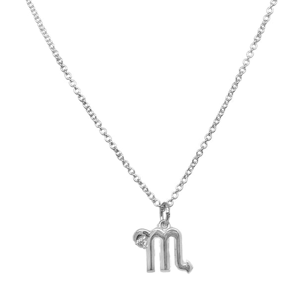 Sterling Silver & Diamond Zodiac Necklace - "Scorpio"