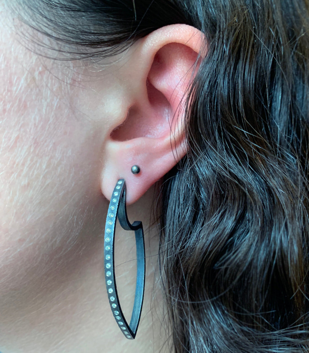 Sterling Silver Marquise Shaped Diamond Earrings - "Celine"