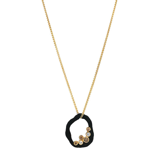 Cognac & White Diamond Blackened Cobalt Chrome Necklace - "Pebble"