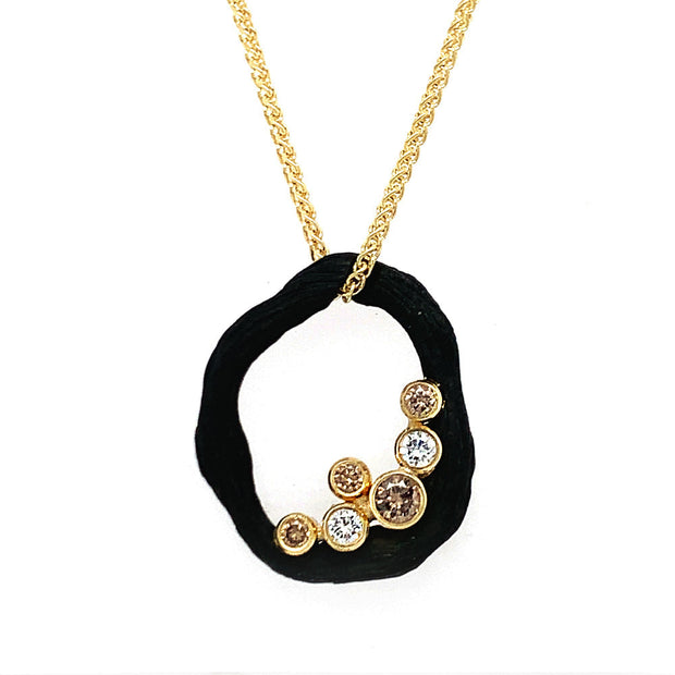 Cognac & White Diamond Blackened Cobalt Chrome Necklace - "Pebble"