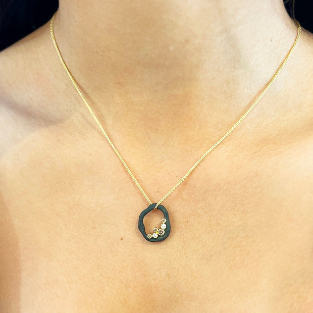 Cognac & White Diamond Blackened Cobalt Chrome Necklace - "Pebble"