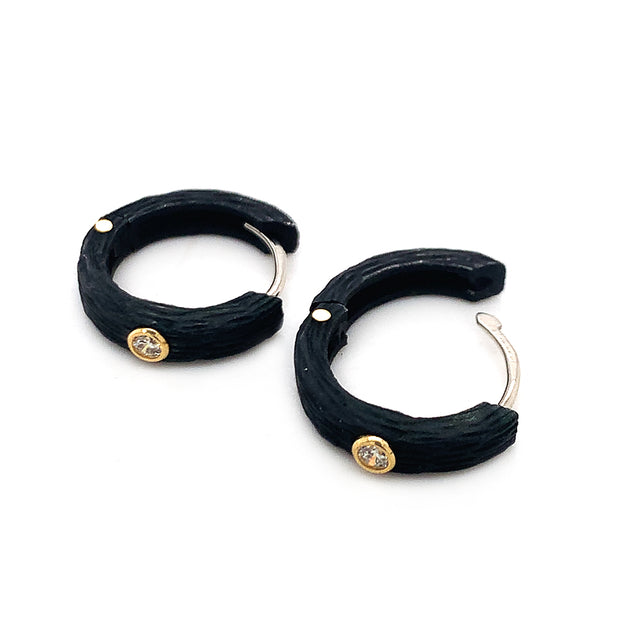 Diamond & Blackened Cobalt Chrome Hinged Medium Hoops - "Pebble"