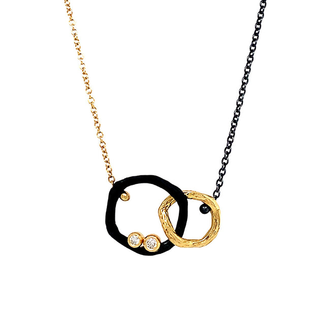 Yellow Gold & Cobalt Chrome Link Necklace - "Double Pebble"