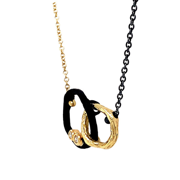 Yellow Gold & Cobalt Chrome Link Necklace - "Double Pebble"