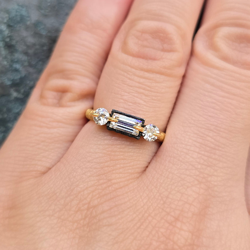 Yellow Gold & Triple Diamond Engagement Ring - "Resonance"