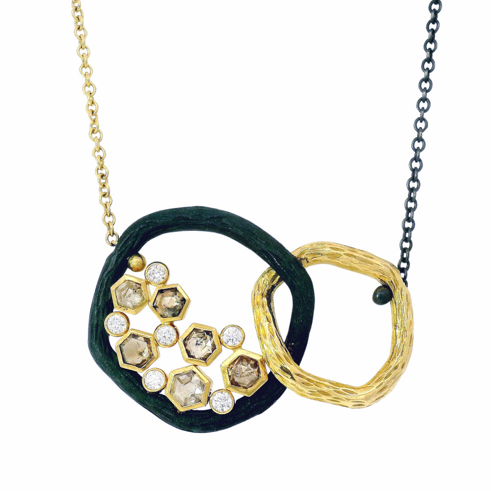 Diamond & Cobalt Chrome Link Necklace - "Double Pebble"