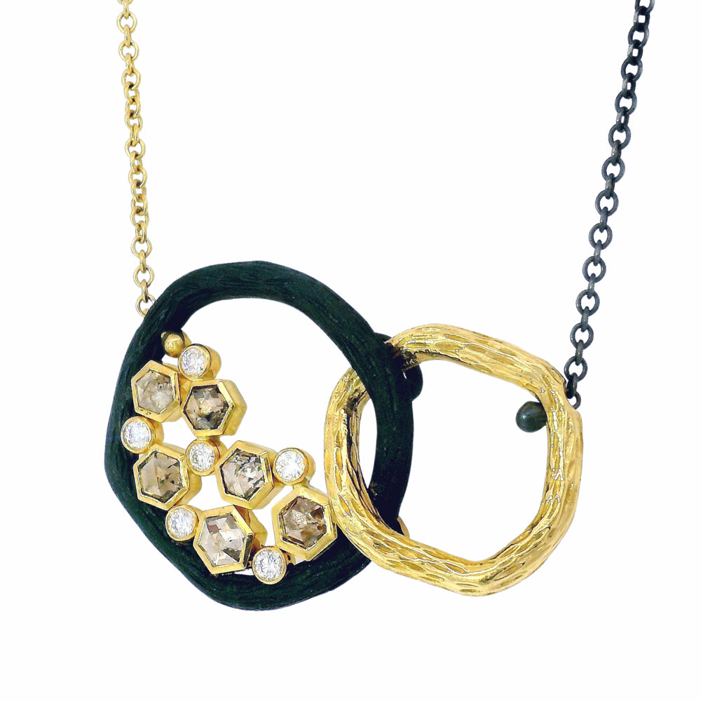 Diamond & Cobalt Chrome Link Necklace - "Double Pebble"