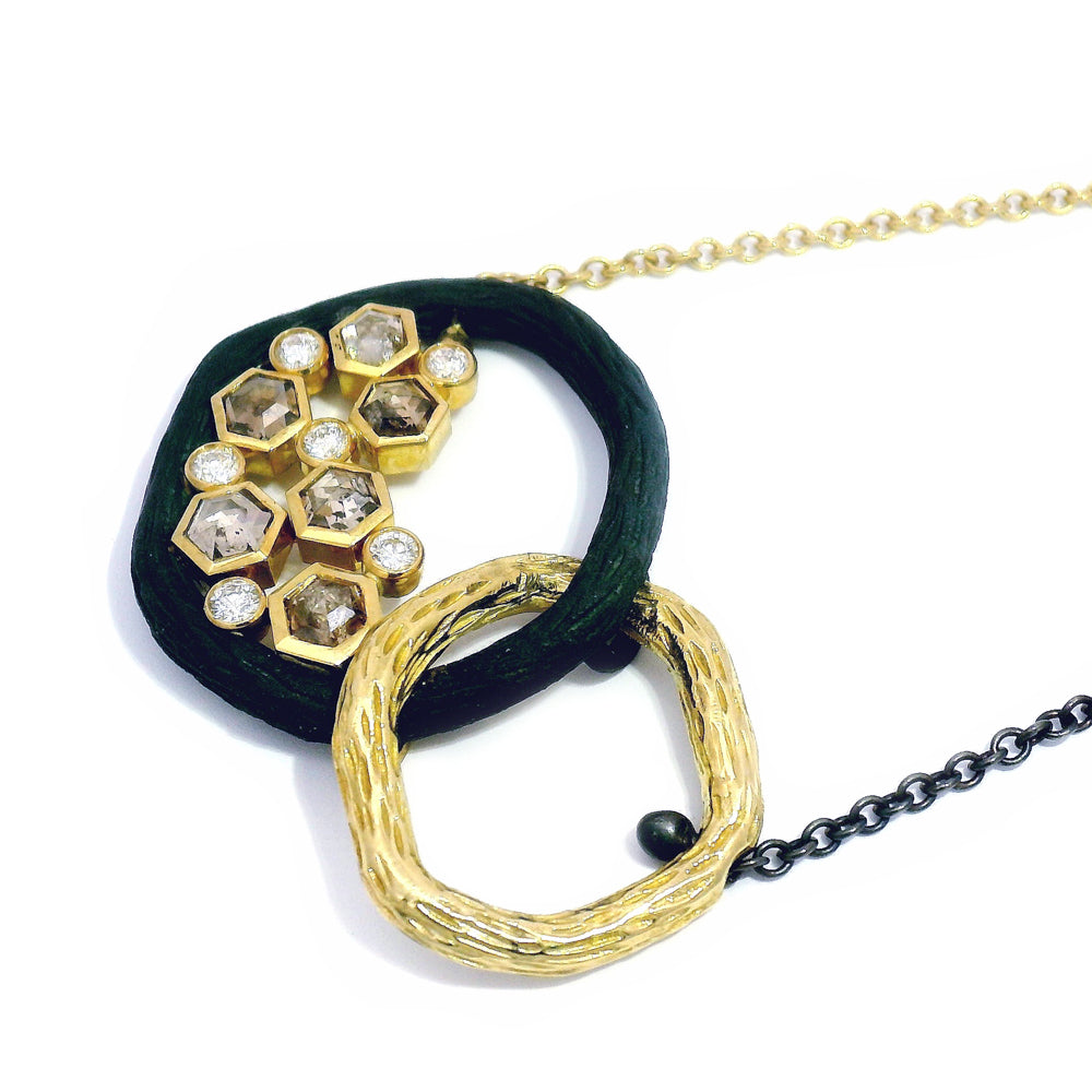 Diamond & Cobalt Chrome Link Necklace - "Double Pebble"