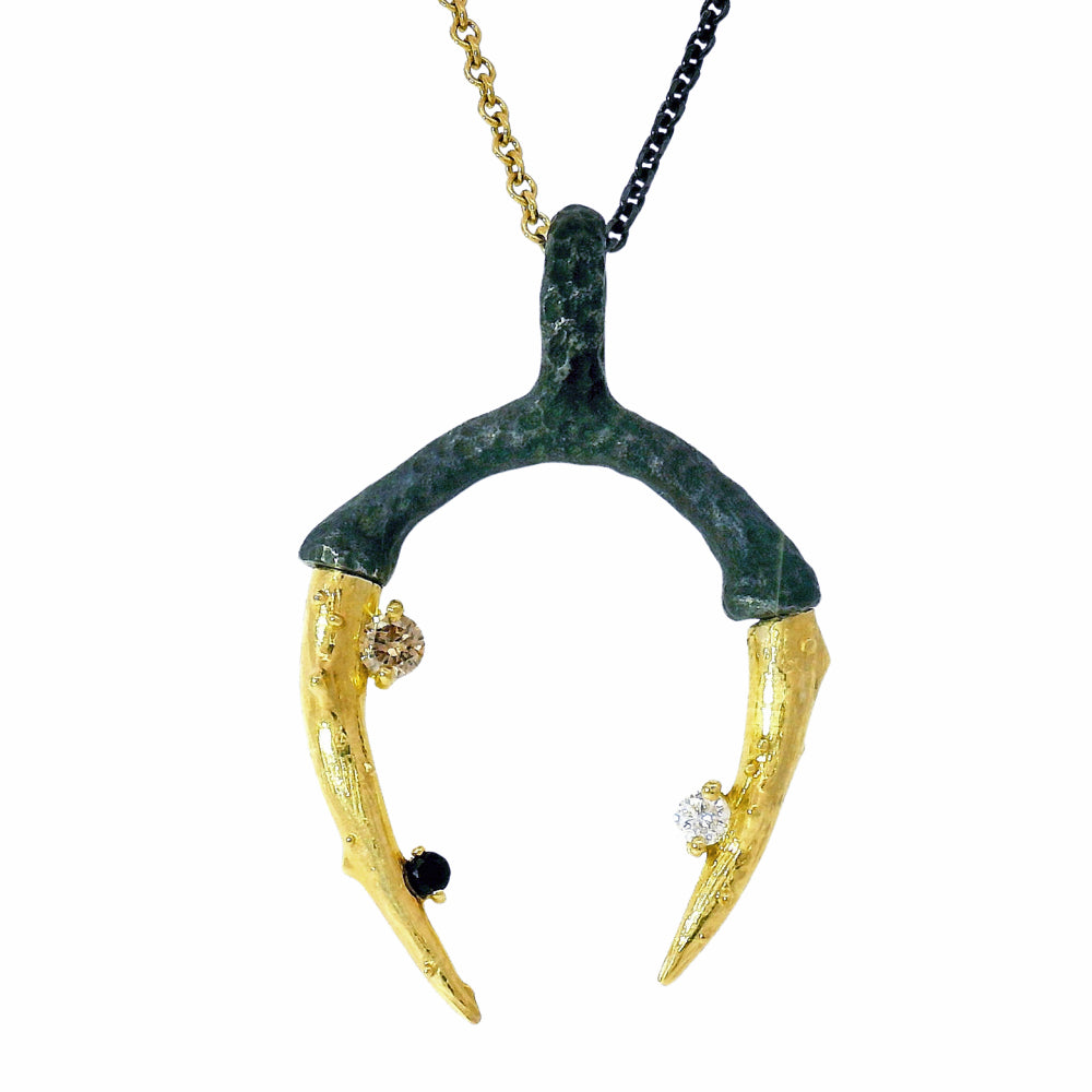 Multi-Colored Diamond & Blackened Cobalt Chrome Talon Necklace - "Radiolarian"