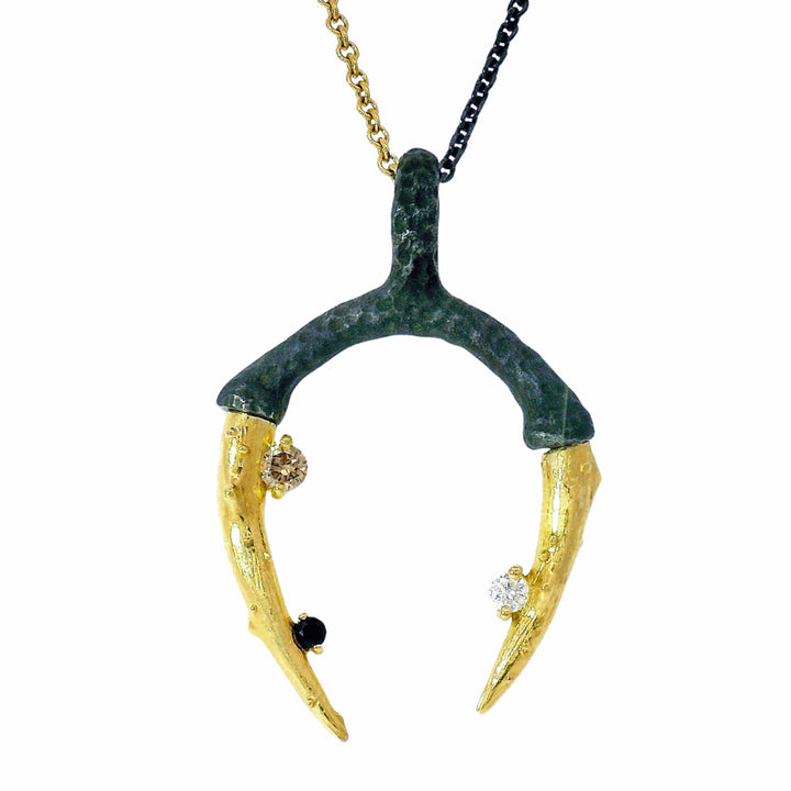 Multi-Colored Diamond & Blackened Cobalt Chrome Talon Necklace - "Radiolarian"