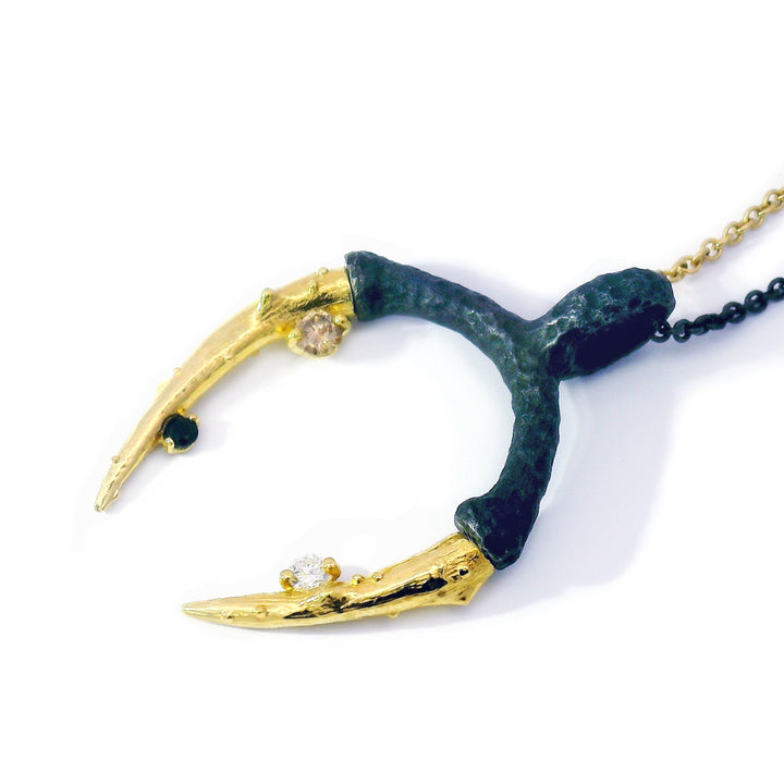 Multi-Colored Diamond & Blackened Cobalt Chrome Talon Necklace - "Radiolarian"