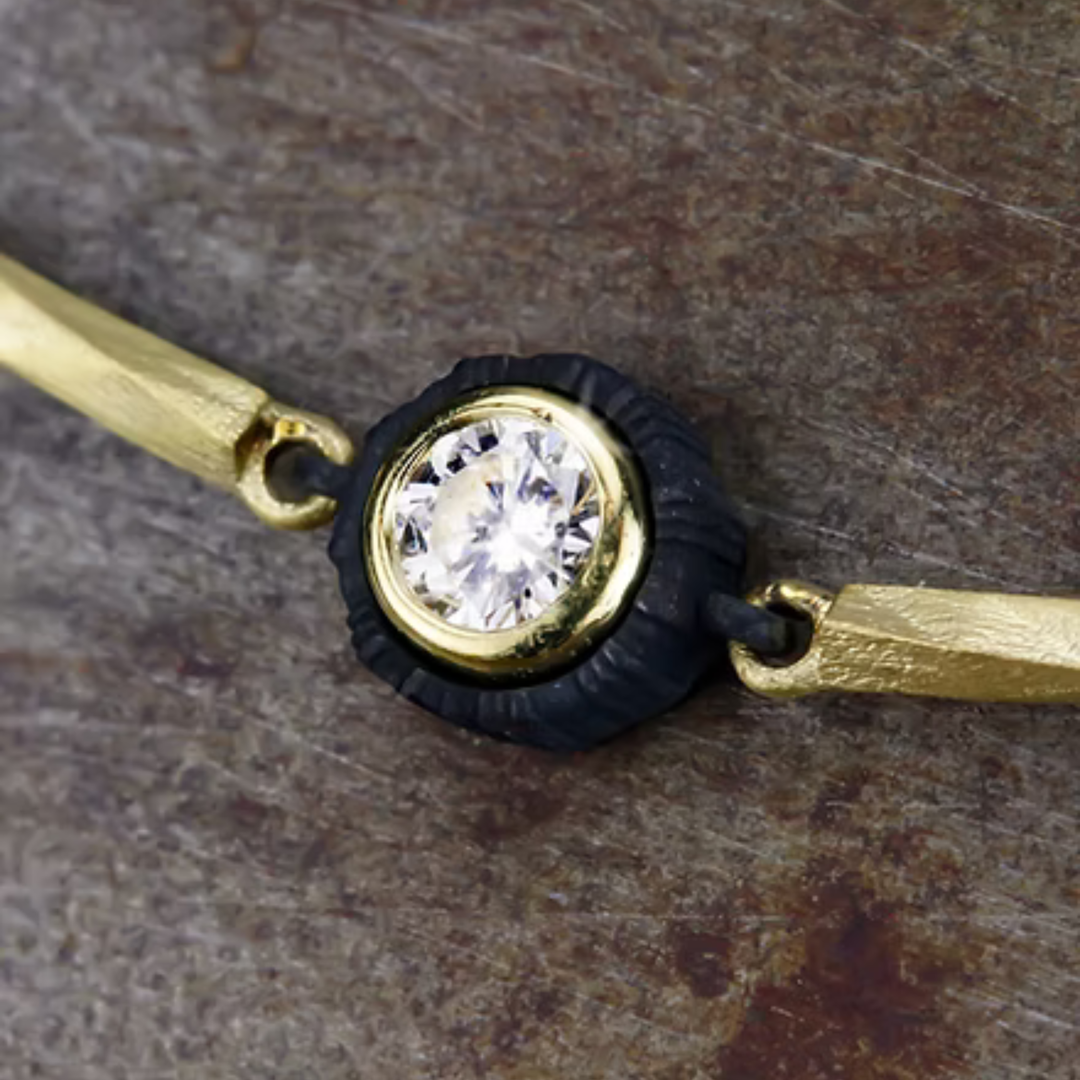 Diamond, Cobalt Chrome & Yellow Gold Station Necklace - "Elegant Twist"