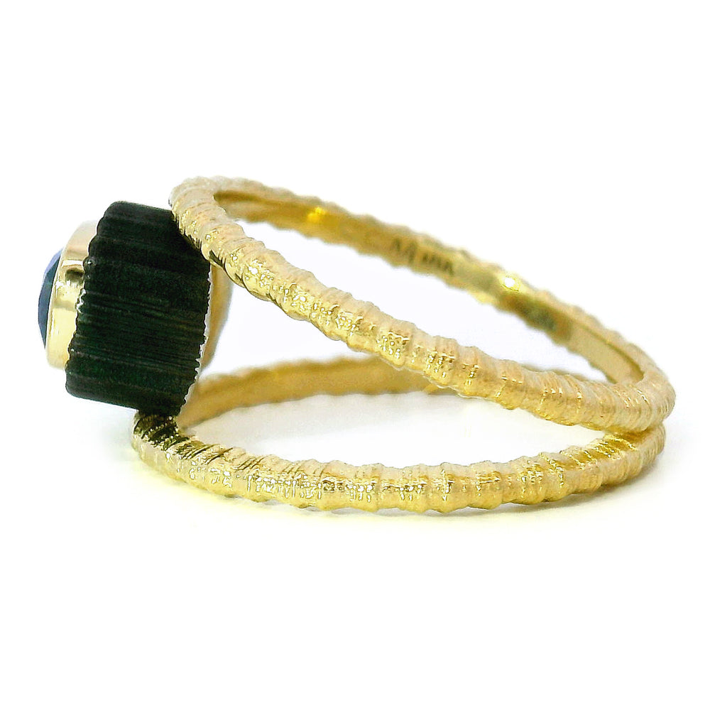 Yellow Gold, Cobalt Chrome, & Blue Montana Sapphire Ring - "Chroma"