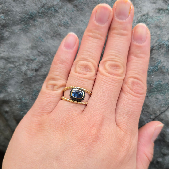 Yellow Gold, Cobalt Chrome, & Blue Montana Sapphire Ring - "Chroma"