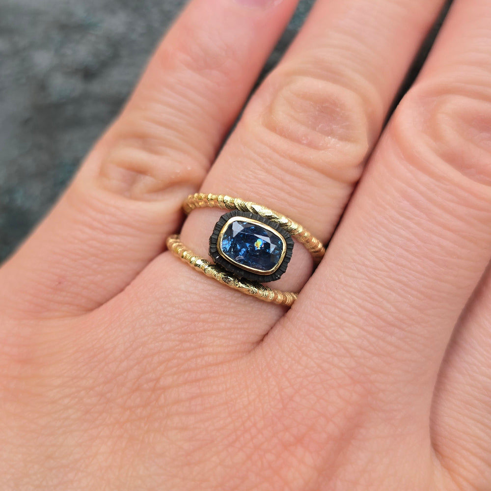 Yellow Gold, Cobalt Chrome, & Blue Montana Sapphire Ring - "Chroma"
