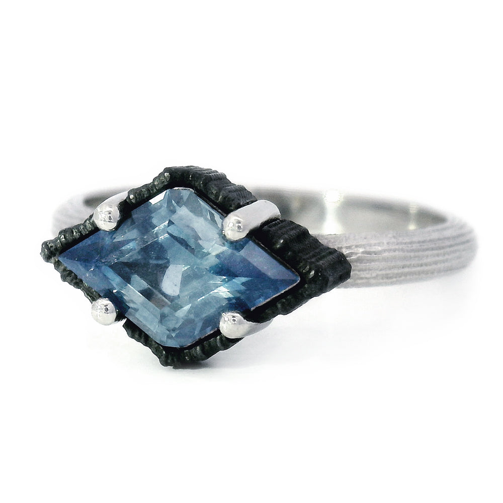 Montana Sapphire, Platinum & Cobalt Ring - "Scallop"