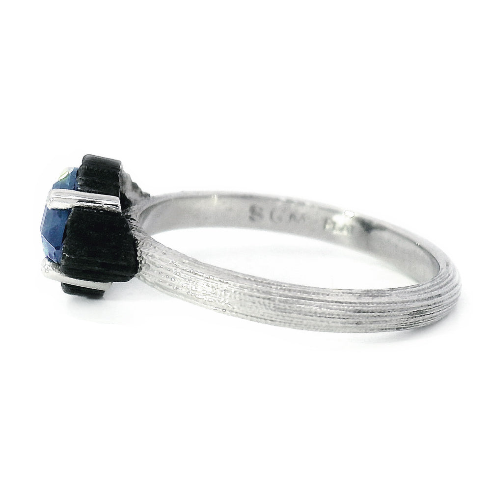Montana Sapphire, Platinum & Cobalt Ring - "Scallop"