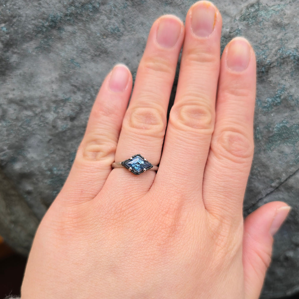 Montana Sapphire, Platinum & Cobalt Ring - "Scallop"