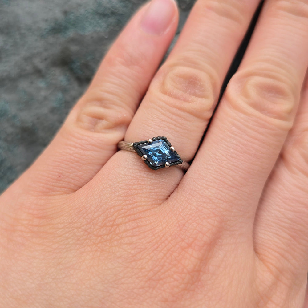 Montana Sapphire, Platinum & Cobalt Ring - "Scallop"