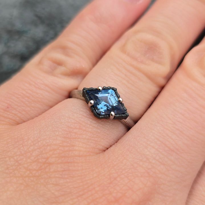 Montana Sapphire, Platinum & Cobalt Ring - "Scallop"