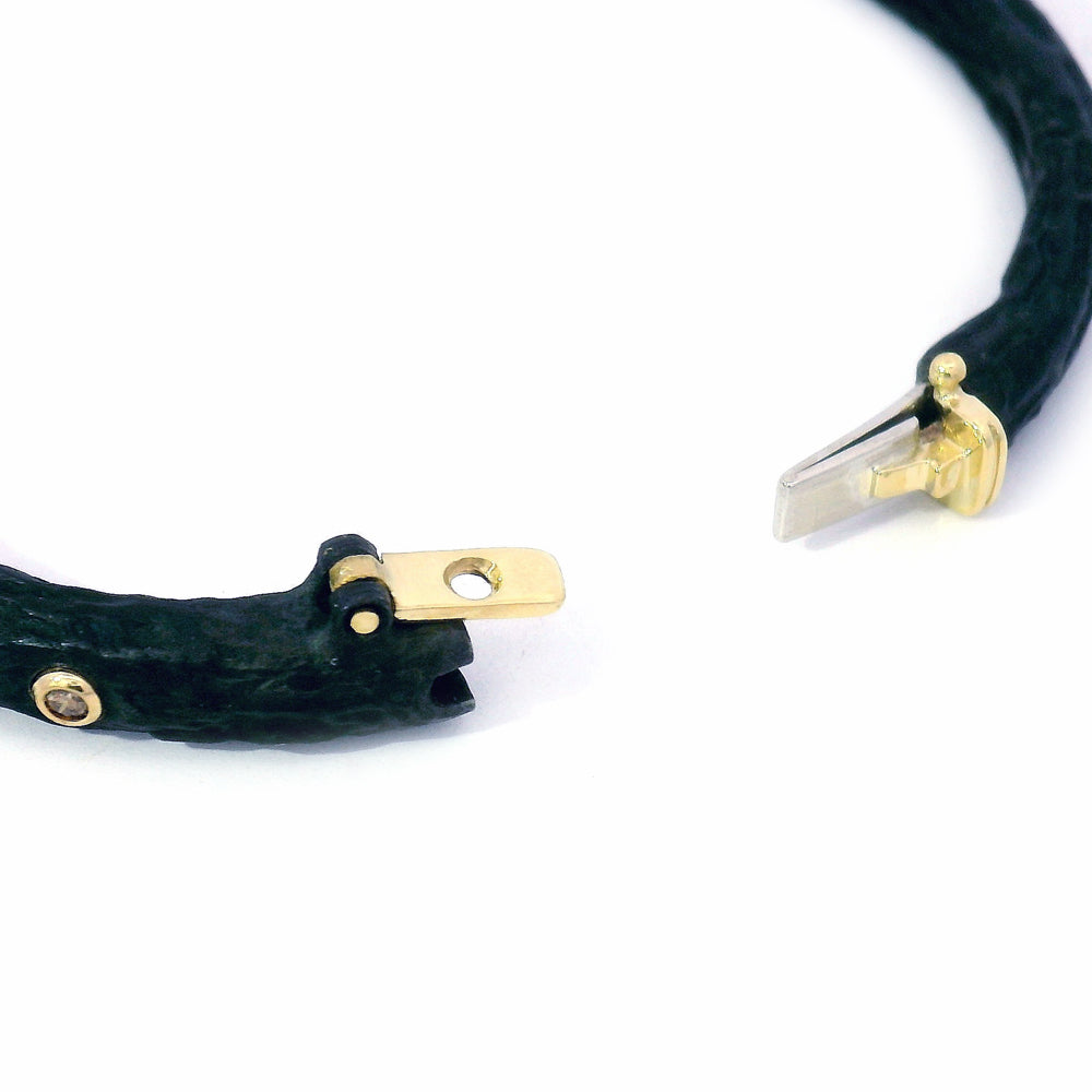 Diamond, Cobalt Chrome & Gold Hinged Cuff - "Alayna"