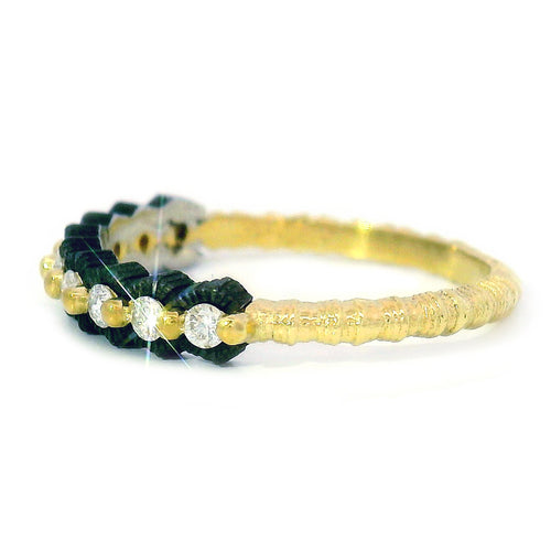 Yellow Gold, Chrome & Diamond Ring - "Scallop"