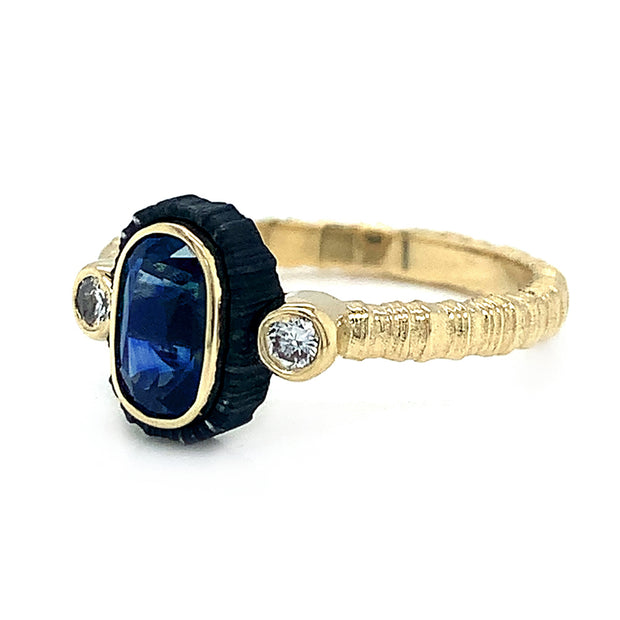 Montana Sapphire & Diamond Ring - "Peacock Chroma"