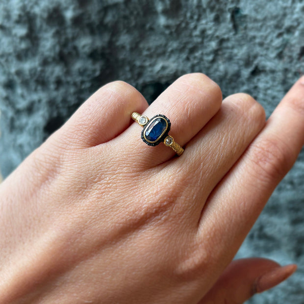 Montana Sapphire & Diamond Ring - "Peacock Chroma"