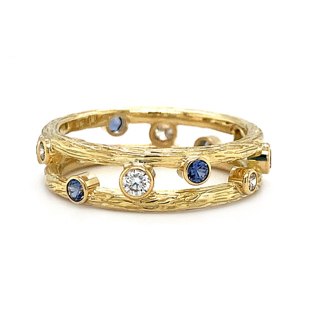 Yogo Sapphire and Diamond Yellow Gold Ring - "Pebble"