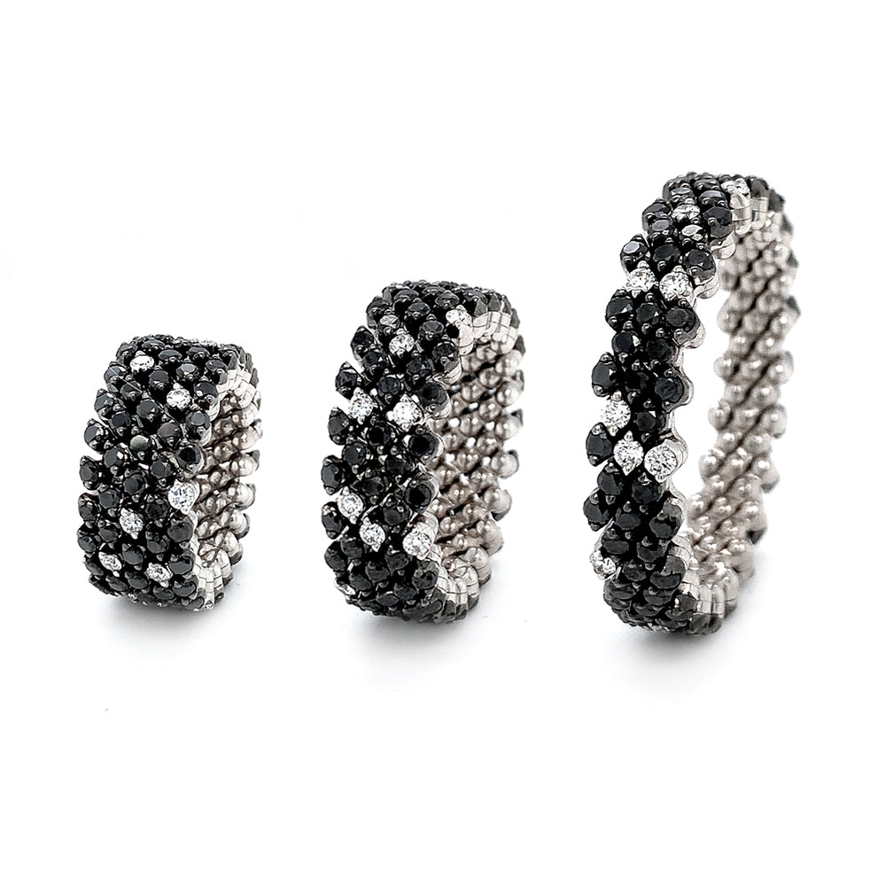 18K White Gold Five Row Expandable Brevetto Black & White Diamond Ring