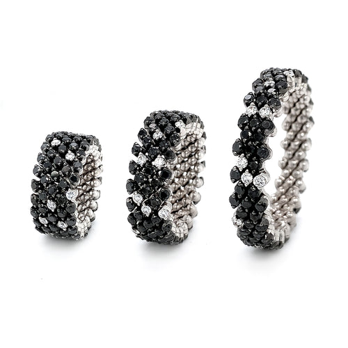 18K White Gold Five Row Expandable Brevetto Black & White Diamond Ring