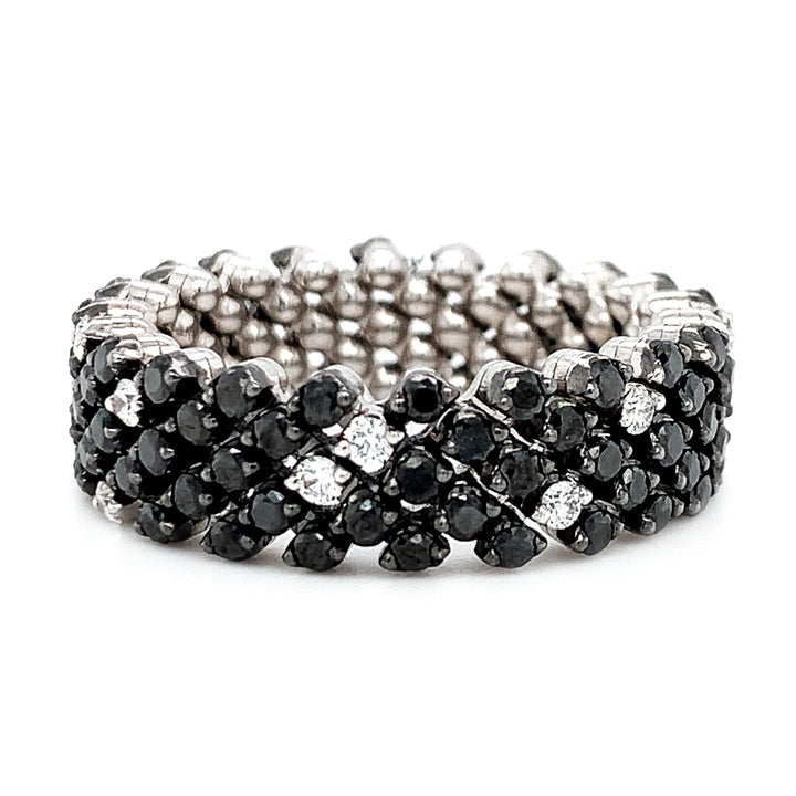 18K White Gold Five Row Expandable Brevetto Black & White Diamond Ring